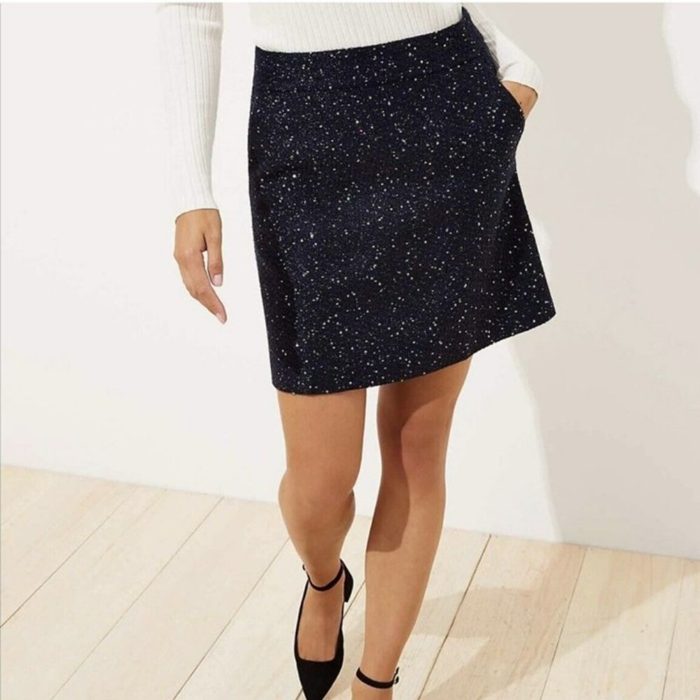 LOFT NWT Petite Navy Tweed Sequin Skirt 6P